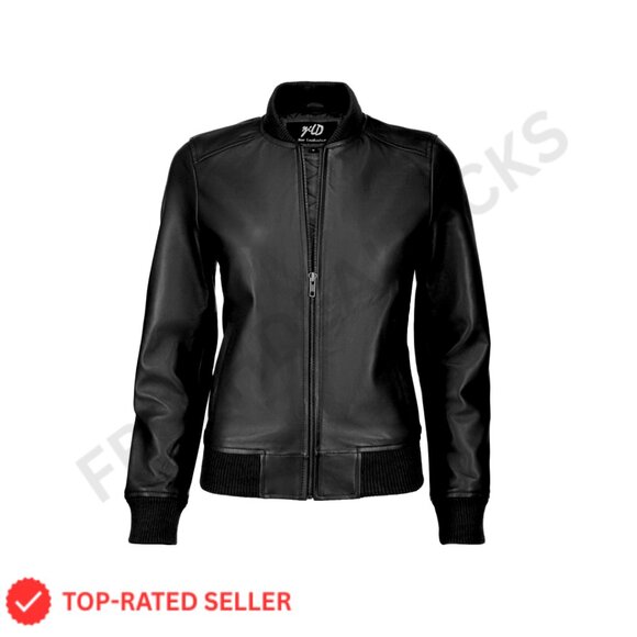 Genuine Lambskin Leather Bomber Jacket Quilted Lining Windproof
